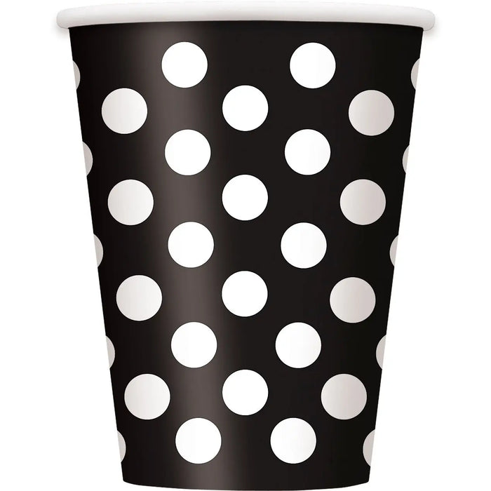 Spotty Paper Cups - Black The Ultimate Balloon And Party Shop Cheltenham & Gloucester Balloons & Fancy Dress 