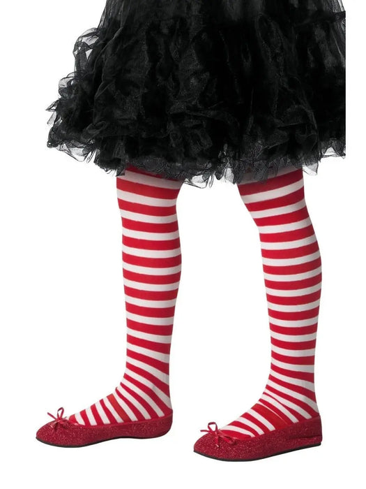 Striped Kids Tights - Red & White The Ultimate Balloon And Party Shop Cheltenham & Gloucester Balloons & Fancy Dress 