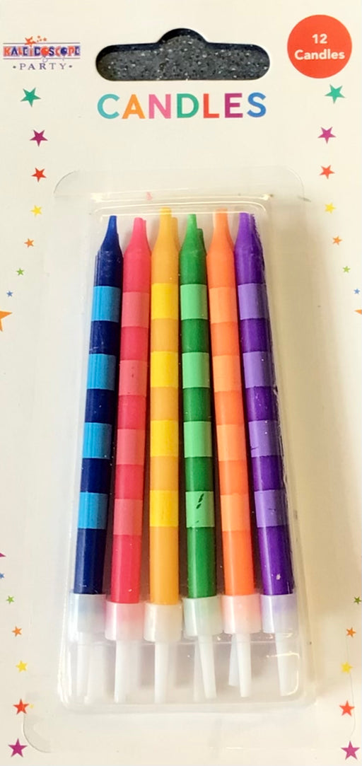 Striped Long Candles with plastic holders -  Multi The Ultimate Balloon And Party Shop Cheltenham & Gloucester Balloons & Fancy Dress 