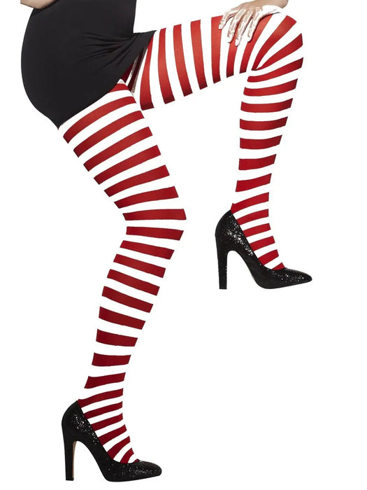 Striped Opaque Tights - Red/White The Ultimate Balloon And Party Shop Cheltenham & Gloucester Balloons & Fancy Dress 