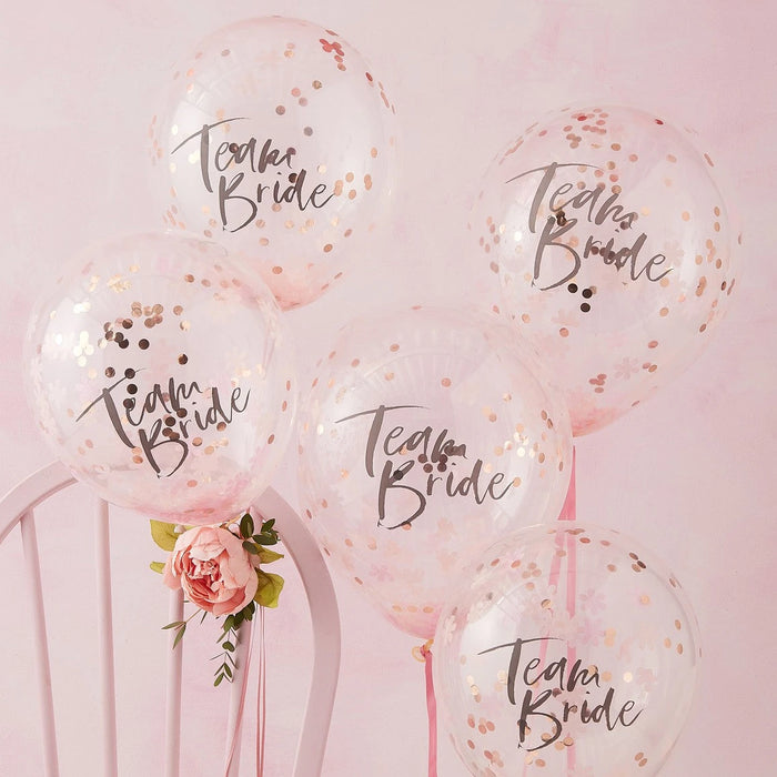 Team Bride Confetti Filled Balloons - Pink & Rose Gold The Ultimate Balloon And Party Shop Cheltenham & Gloucester Balloons & Fancy Dress 