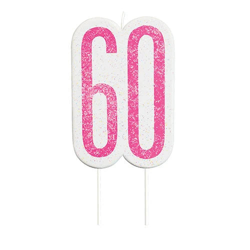 Wax Age 60 Candle - Pink The Ultimate Balloon And Party Shop Cheltenham & Gloucester Balloons & Fancy Dress 