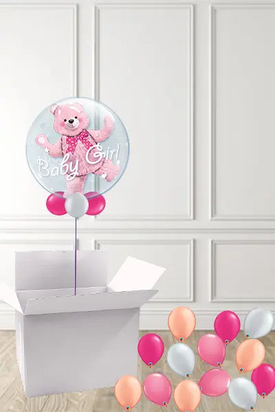 Welcome Baby Girl bubble in a box delivered nationwide The Ultimate Balloon And Party Shop Cheltenham & Gloucester Balloons & Fancy Dress 