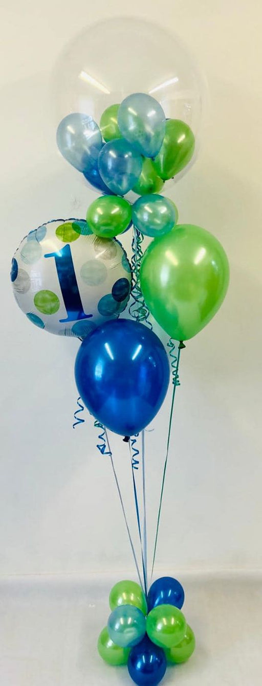 Age 1 Blue & Green Bubble Balloon Bouquet - The Ultimate Balloon & Party Shop