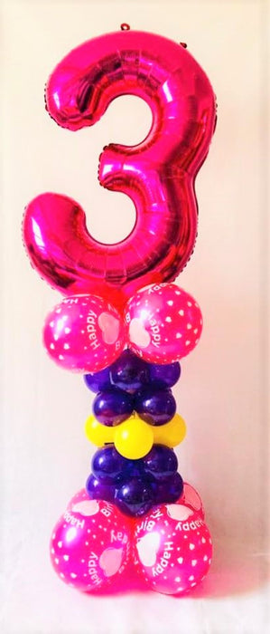 Pastel themed giant number on alternate size pillars - The Ultimate Balloon & Party Shop