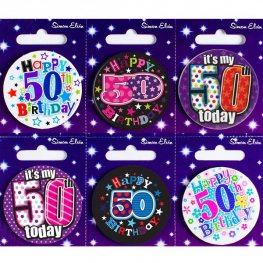 Age 50 birthday badges - The Ultimate Balloon & Party Shop