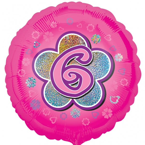 18" Foil Age 6 Pink Balloon. - The Ultimate Balloon & Party Shop