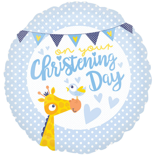 18" Foil Christening Day Blue Animal Balloon - The Ultimate Balloon & Party Shop