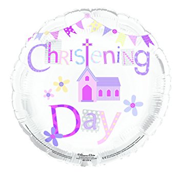 18" Foil Christening Day Pink Balloon - The Ultimate Balloon & Party Shop