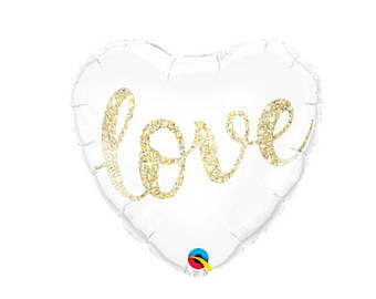 18" Foil Love Heart White/Gold Balloon - The Ultimate Balloon & Party Shop