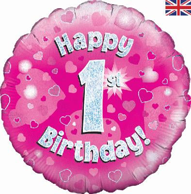 18" Foil 1st Birthday Girls Balloon - Pink Glitz