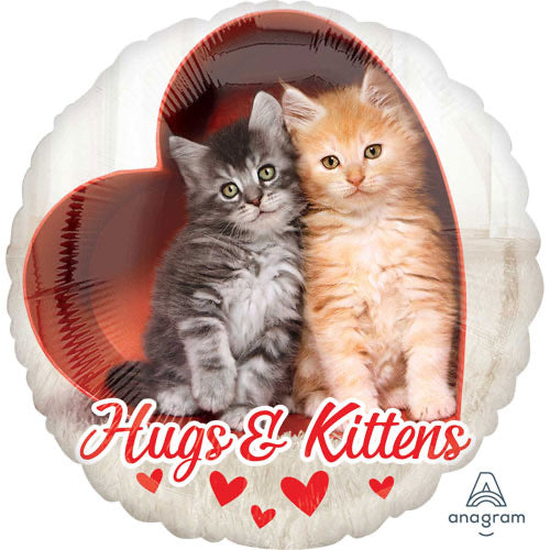 Hugs & Kittens Circle Shaped Foil Balloon - The Ultimate Balloon & Party Shop