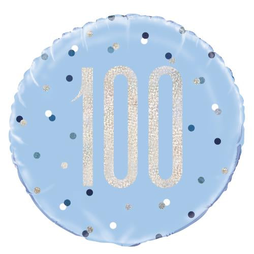 18" Foil Age 100 Balloon - Blue Dots