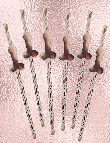 Rose Gold Willy Drinking Straws (6 pack)