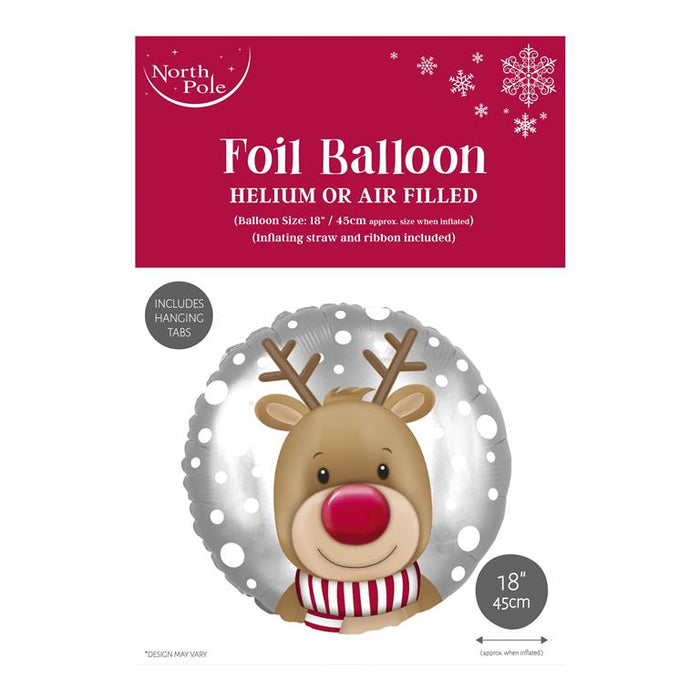 18" Foil Christmas Balloon - Smiley Reindeer