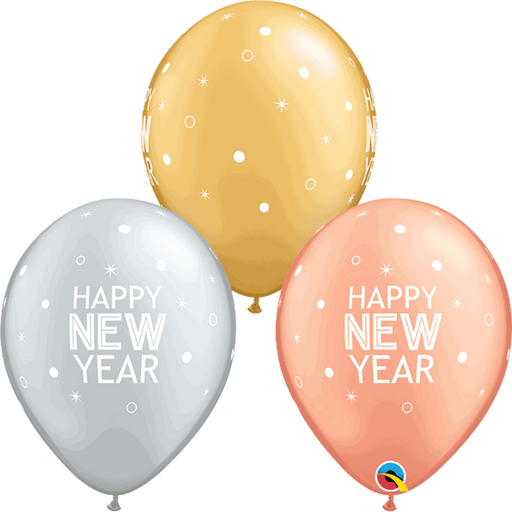 Happy New Year Latex Balloons - Rose Gold, Gold & Silver.