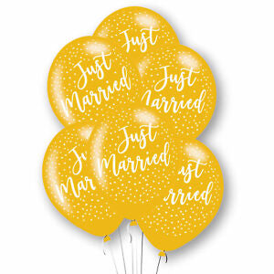 Just Married Printed Balloons - Gold (6pk)