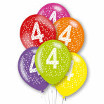 Age 4 Asst Birthday Balloons 6 Pack