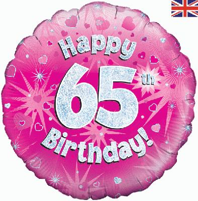 18" Foil Age 65 Pink Balloon