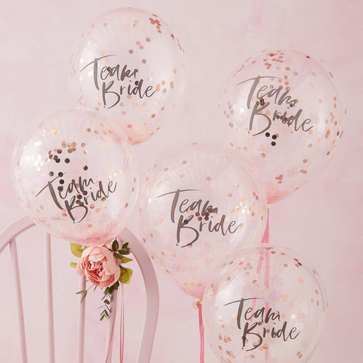 Team Bride Confetti Filled Balloons - Pink & Rose Gold