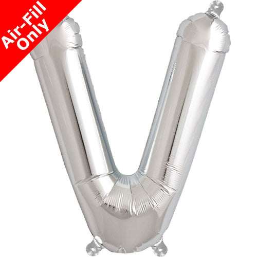 Mini Air Fill  Letter 'V' Foil Balloon - Silver - The Ultimate Balloon & Party Shop