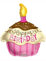 18" Foil Happy Birthday - Pink Cupcake