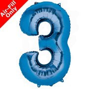 Mini Air Fill Number 3 Foil Balloon - Blue