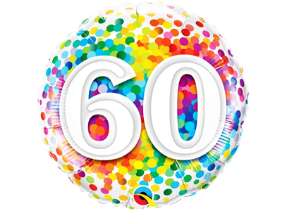 18" Foil Age 60 Balloon Rainbow Confetti