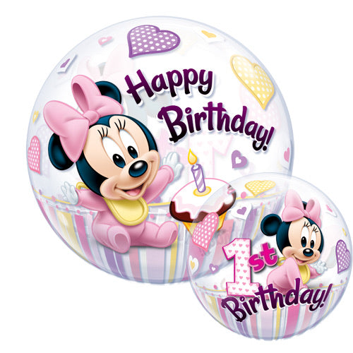 Deco Bubble Balloon -  Baby Minnie 1st Birthday - The Ultimate Balloon & Party Shop