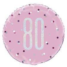18" Foil Age 80 Pink Spots