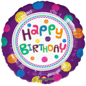 18" Foil Happy Birthday - Colourful Dots - The Ultimate Balloon & Party Shop