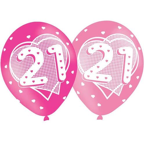 Age 21 Asst Pink Birthday Balloons 6 Pack