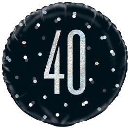 18" Foil Age 40 Balloon - Blk/Silver Dots