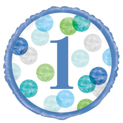 18" Foil 1st Birthday Balloon - Blue Dots - The Ultimate Balloon & Party Shop
