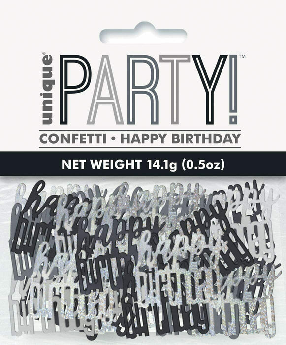 Happy Birthday Table Confetti- Black/Silver