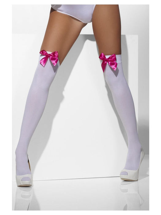 Opaque Hold-Ups - White With Pink Bows
