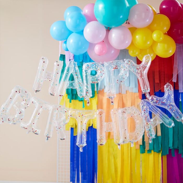 Happy Birthday Balloon Banner Multicoloured Confetti