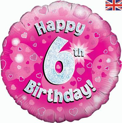 18" Foil Age 6 Balloon - pink glitz