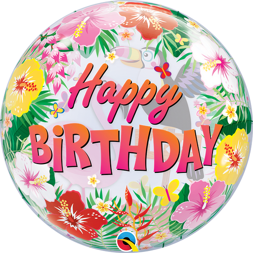 Qualatex Happy Birthday Bubble Balloon -  Tropical Party - The Ultimate Balloon & Party Shop