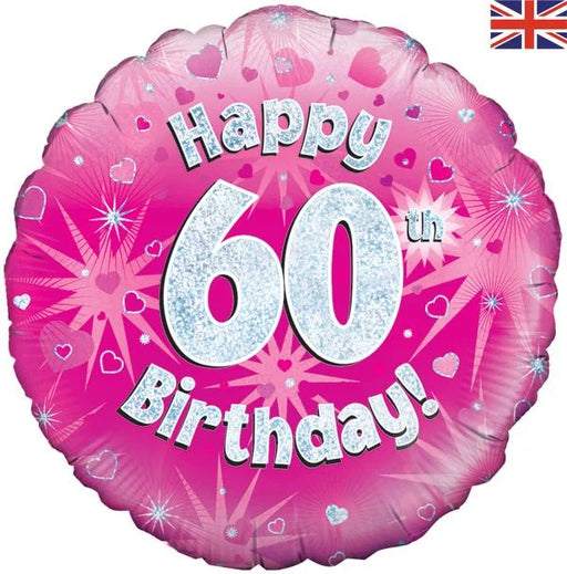 18" Foil Age 60 Balloon - Pink Glitz
