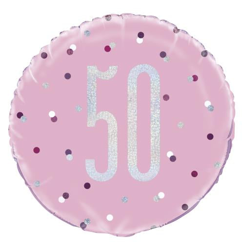 18" Foil Age 50 Balloon - Pink Dots