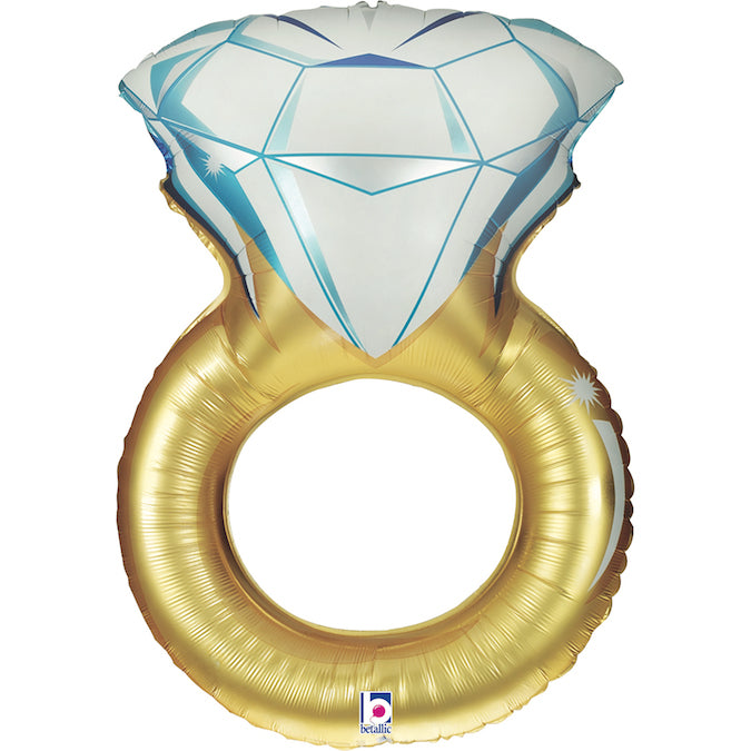 34" Foil Diamond Ring Large Balloon - Gold