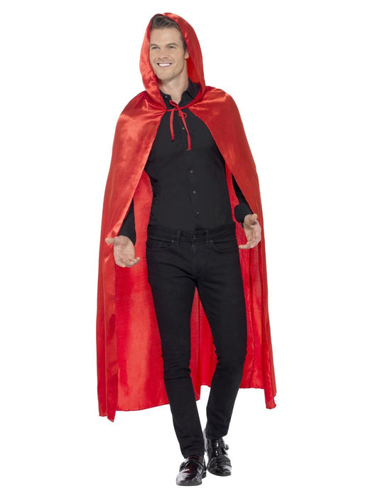 Long Satin Hooded Cape - Red