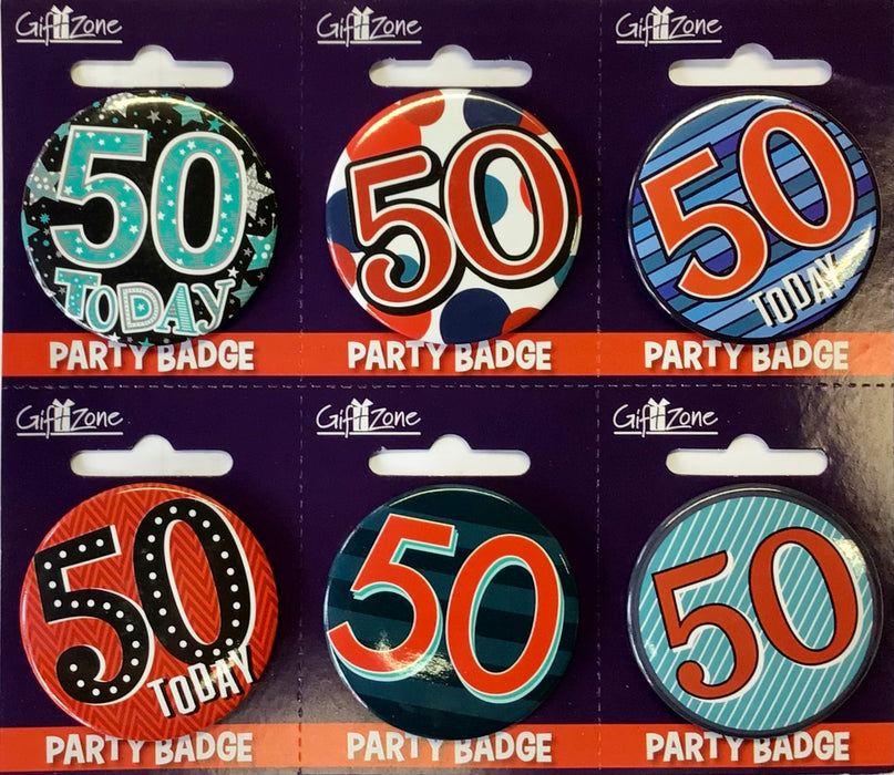 Age 50 birthday badges - The Ultimate Balloon & Party Shop