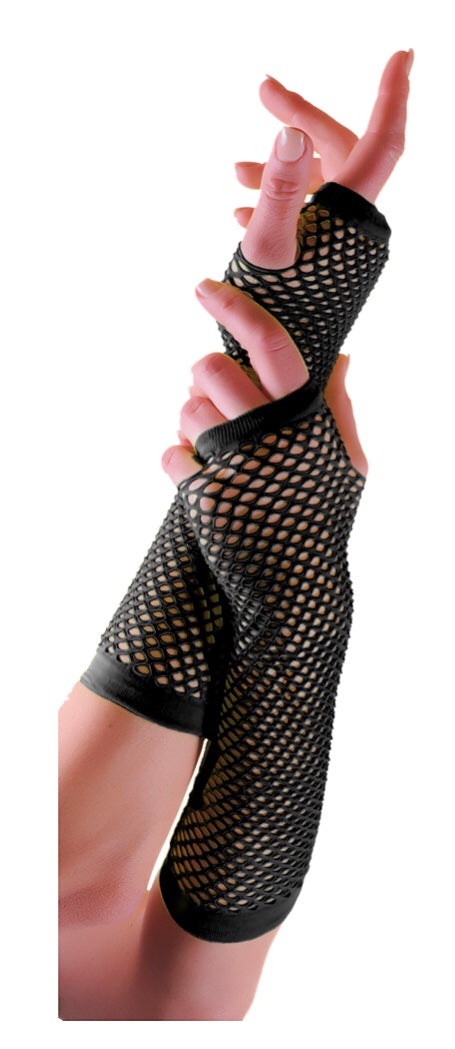 Long Fingerless Fishnet Gloves - Black