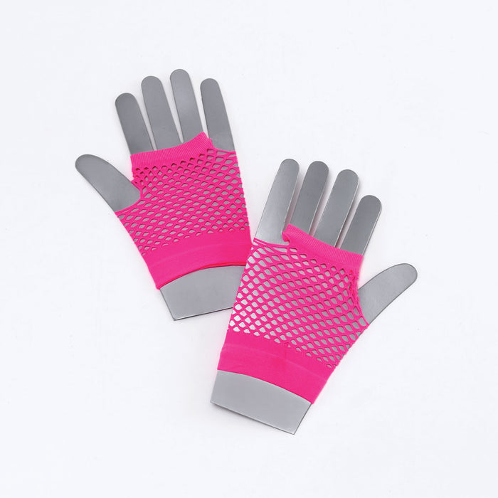 Neon Fishnet Gloves - Pink