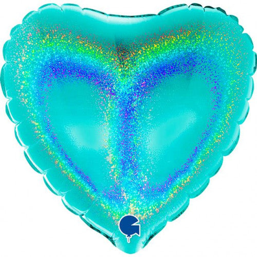 Heart Holographic Foil Balloon - Tiffan Blue