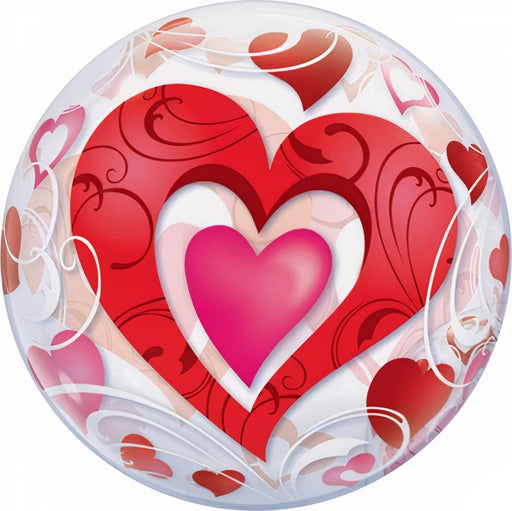 22” Deco Bubble Clear Balloon - Red Heart