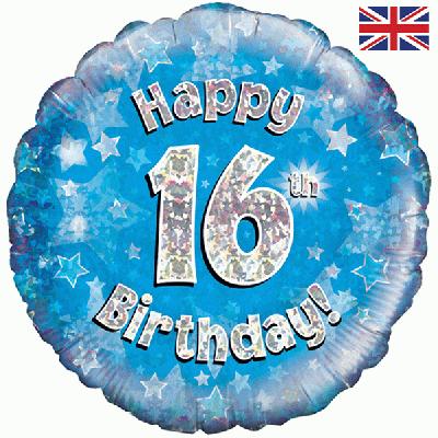 18" Foil Age 16 Balloon - Blue & Silver