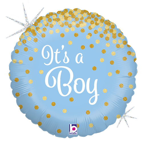18" Foil Its A Boy Glitter Dots Balloon
